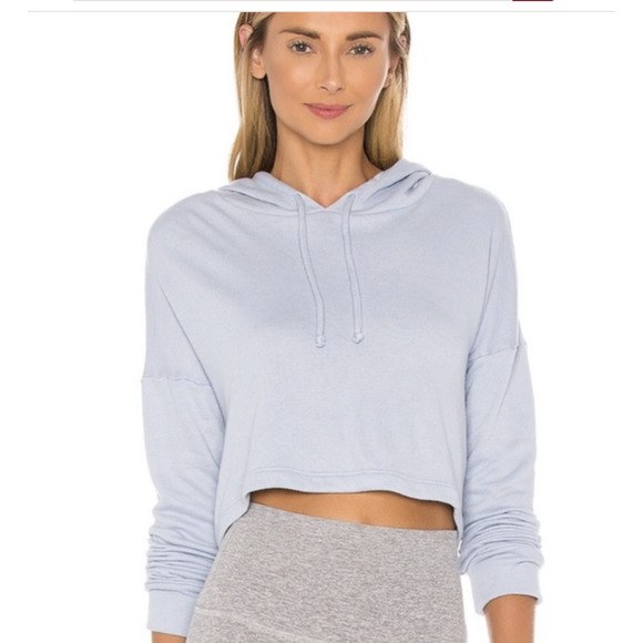 Beyond Yoga Tops - Beyond Yoga Cropped Hoodie Terry Cloth Lined Baby Blue M Medium